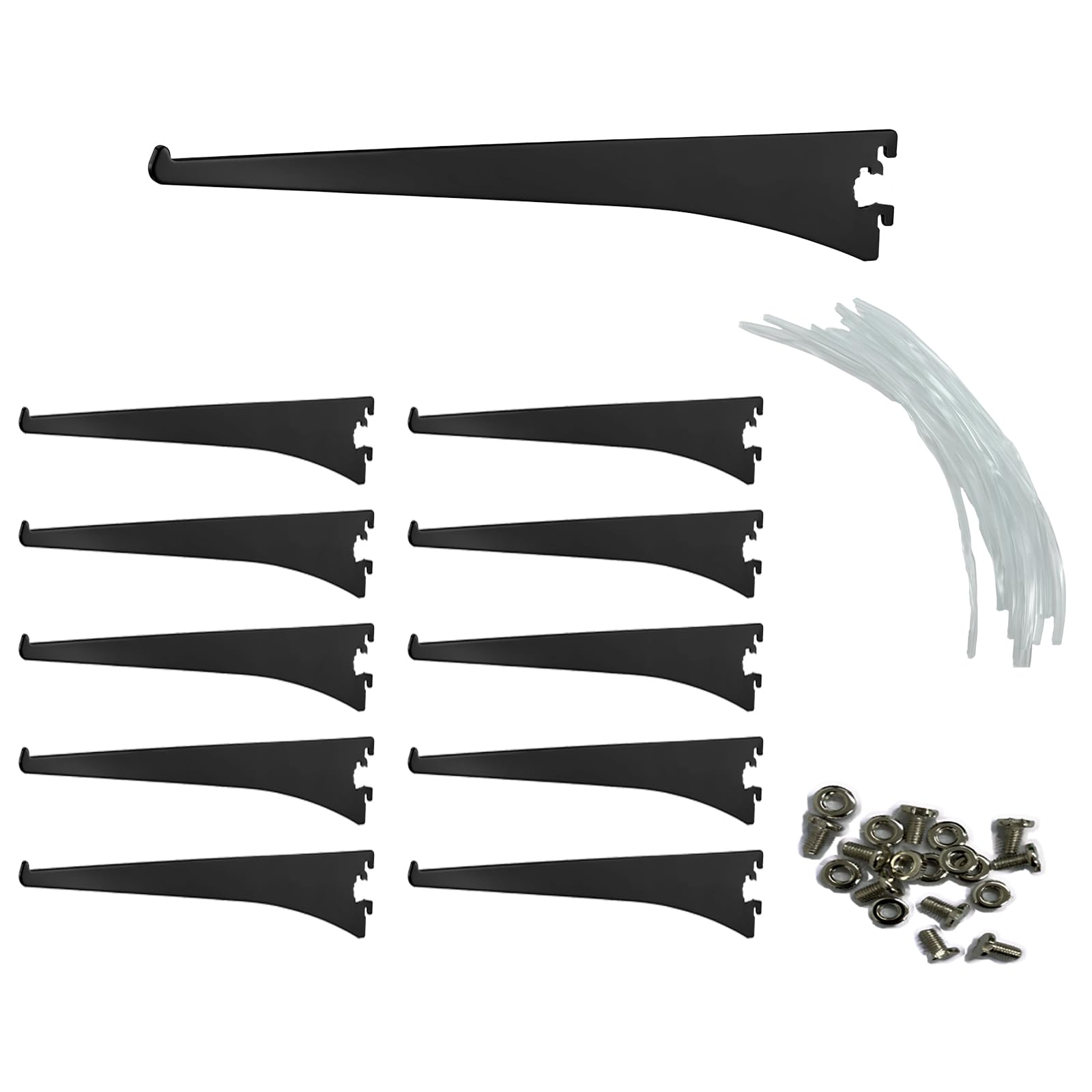 Photo 1 of 12 Inch 10-Pack Adjustable Metal Shelf Brackets - Heavy Duty, Twin/Single Track System for Closet, Kitchen, Store Shelving Solutions (Black)