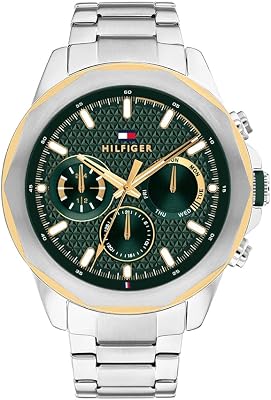 Relógio analógico multifuncional de quartzo para homens com bracelete de aço inoxidável prateado - 1710651