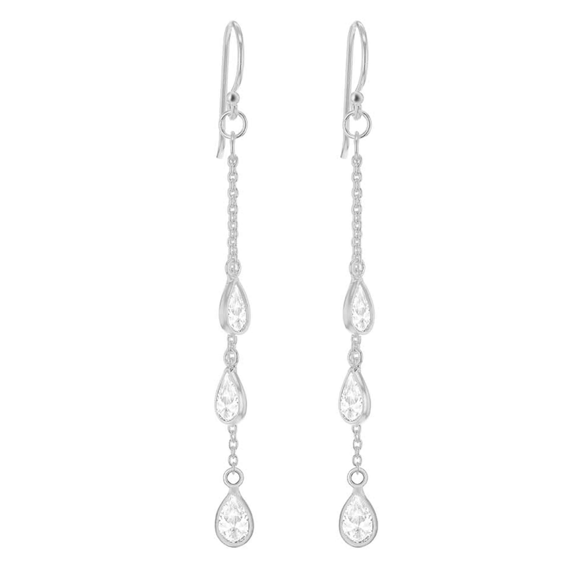 Tuscany Silver Women's Sterling Silver CZ and Chain Drop Earrings