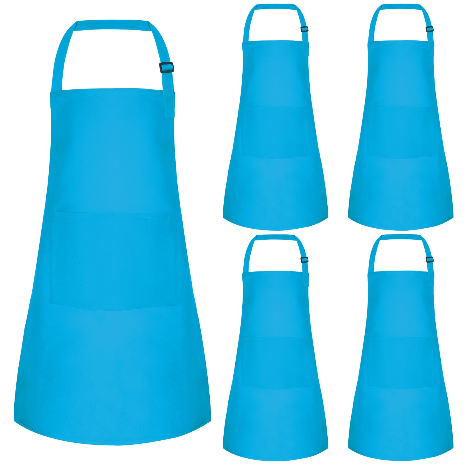 BOUBONI 5 Pcs Kids Apron with 2 Pockets Adjustable Kitchen Chef Apron Bulk for Cooking Baking Painting Crafting (Blue)