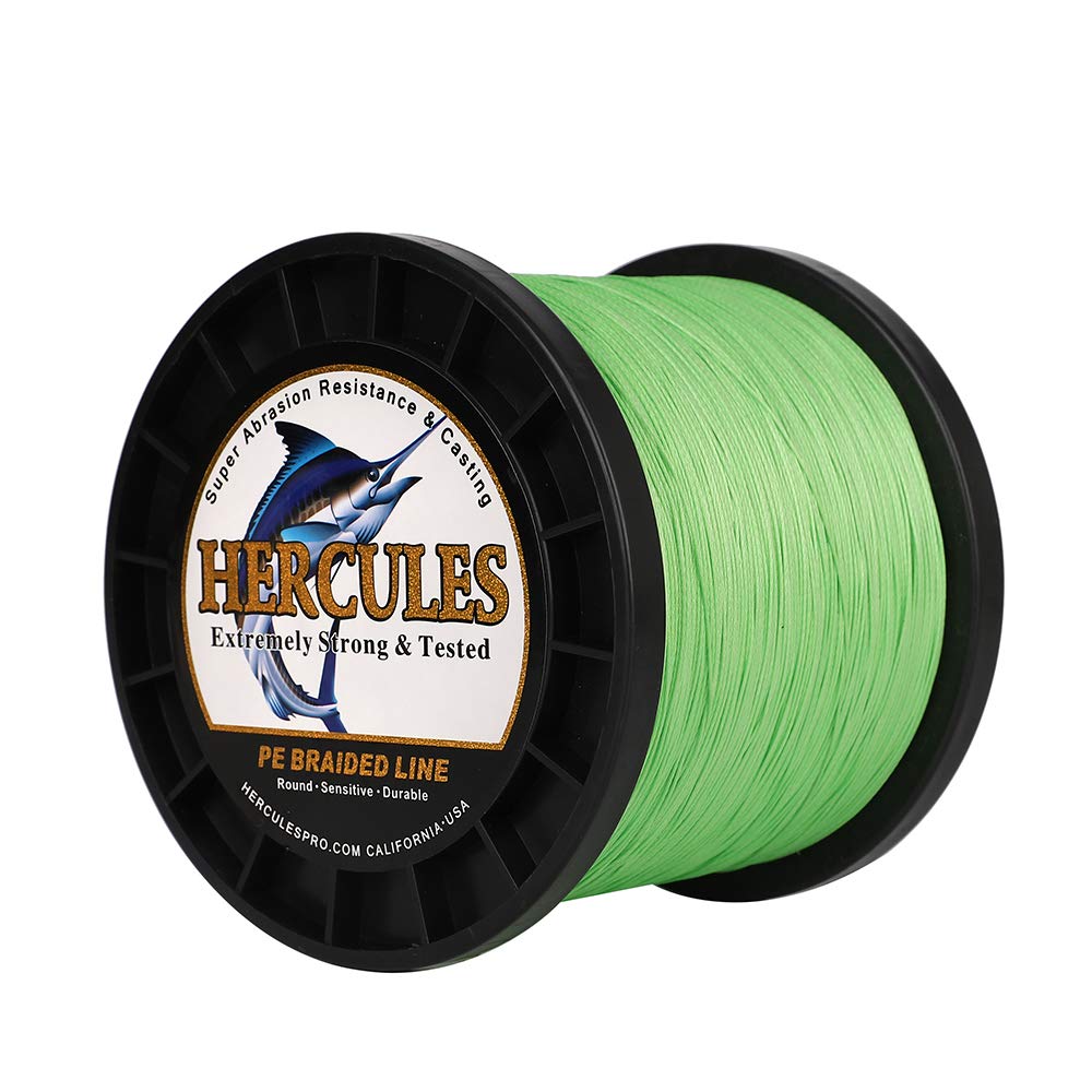 Hercules Super Cast 1000M 1094 Yards Braided Fishing Line 180 LB Test for Saltwater Freshwater PE Braid Fish Lines Superline 8 Strands - Fluorescent Green, 180LB (81KG), 0.70MM