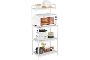 MEDIMALL Bakers Rack for Kitchen with Storage, 4-Tier Microwave Stand, Microwave Cart Storage Rack Coffee Bar with Mesh Wire Metal Shelves, Kitchen Stand Oven Table, 23.5" L x 13.5 W x 53.5 H (White)