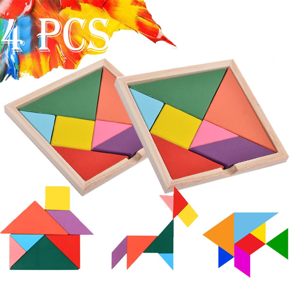 Wooden Tangrams Puzzles, 28 Pieces Tangram Puzzle Book Set Toy Colorful Educational Gift