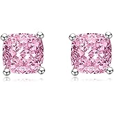 18K White Gold Plated Round Square Clear Cubic Zirconia Stud Earrings, 925 Sterling Silver 3-10 Carat Simulated Diamond CZ Earrings, Princess Radiant Cushion Oval Cut Hypoallergenic Studs for Women