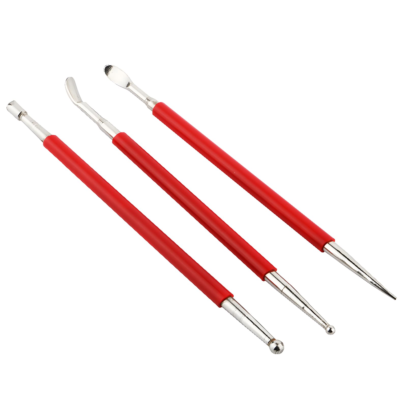 CESFONJER 3 Pieces Clay Sculpting Tools, DIY Silicone and Ceramic Clay Indentation Tool, Red Rod Stainless Steel Indentation Pen, Soft Ceramic Indentation Tool Clay Tool.