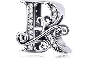 Lorrifal Alphabet Initial Charms Letter Complete A-Z Letters Solid 925 Sterling Silver Cubic Zircons Beads Dangle Pendants fo