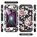 OBBCase iPhone SE Case,iPhone 5S Case,iPhone 5 Case,Three Layer Heavy Duty Hybrid Sturdy Armor High Impact Resistant Protective Cover Case for iPhone SE/5S/5 Rose Flower/Black
