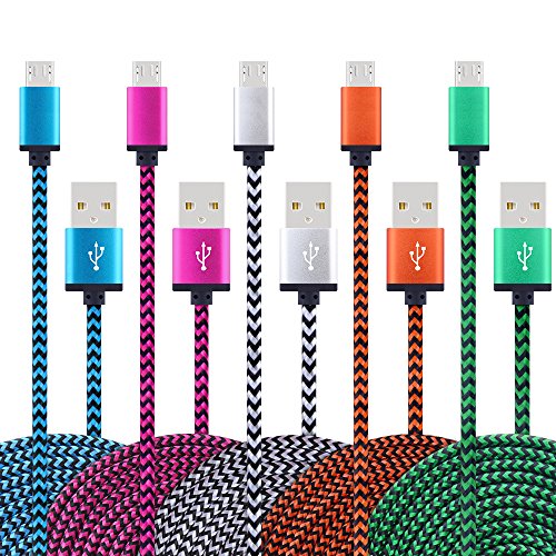 Micro USB Cable, Ailkin Premium Nylon Braided 6FT USB 2.0 A Micro Cable 5-Pack for Android Device