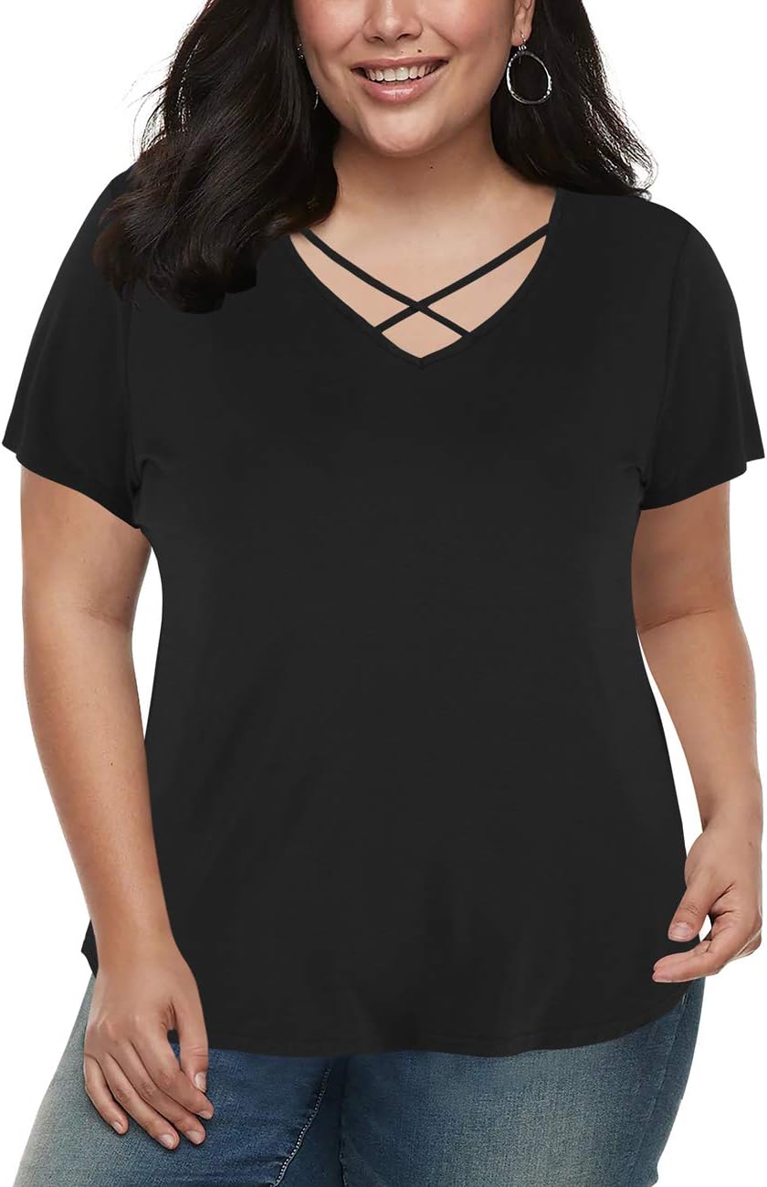 liher Women's Plus Size Tops Casual Short Sleeve Basic Summer T Shirt