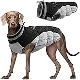 FUAMEY Dog Coat for Large Dogs,Waterproof Dog Winter Jacket with Harness Built in Puppy Cold Weather Coats Reflective Pet Vest with Zipper Warm Fleece Dogs Snowsuit Windproof Black L