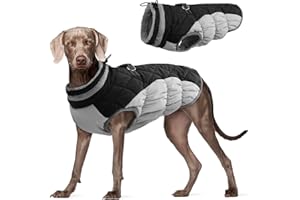 FUAMEY Dog Coat for Large Dogs,Waterproof Dog Winter Jacket with Harness Built in Puppy Cold Weather Coats Reflective Pet Ves