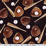 Timeless Treasures Baseball Bats & Gloves Black Fabric By The Yard