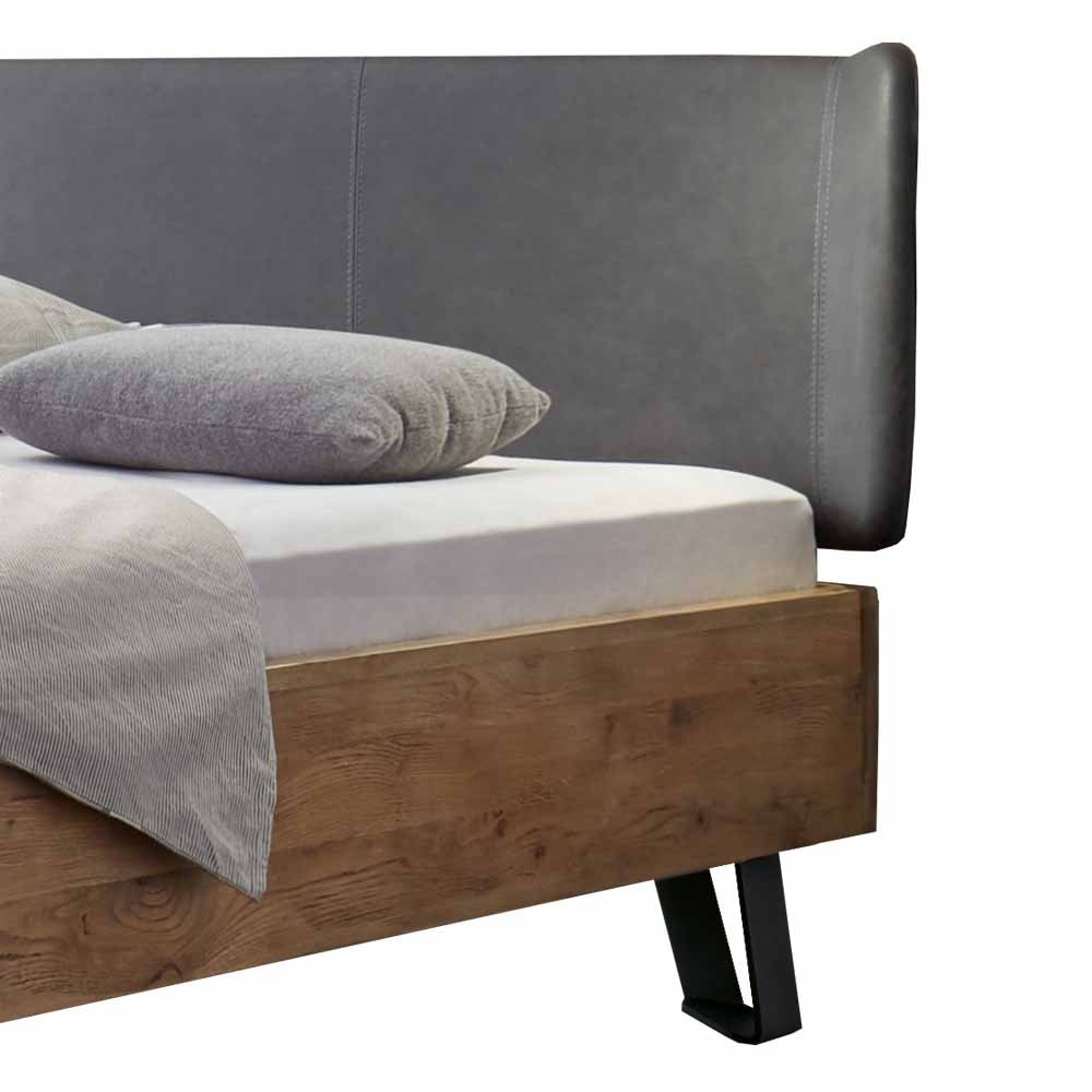 Pharao24 Bett Mit Polsterkopfteil In Grau Wildeiche Massivholz Breite 158 Cm Liegeflache 140x200 Stutz Steg Sidra Hospital