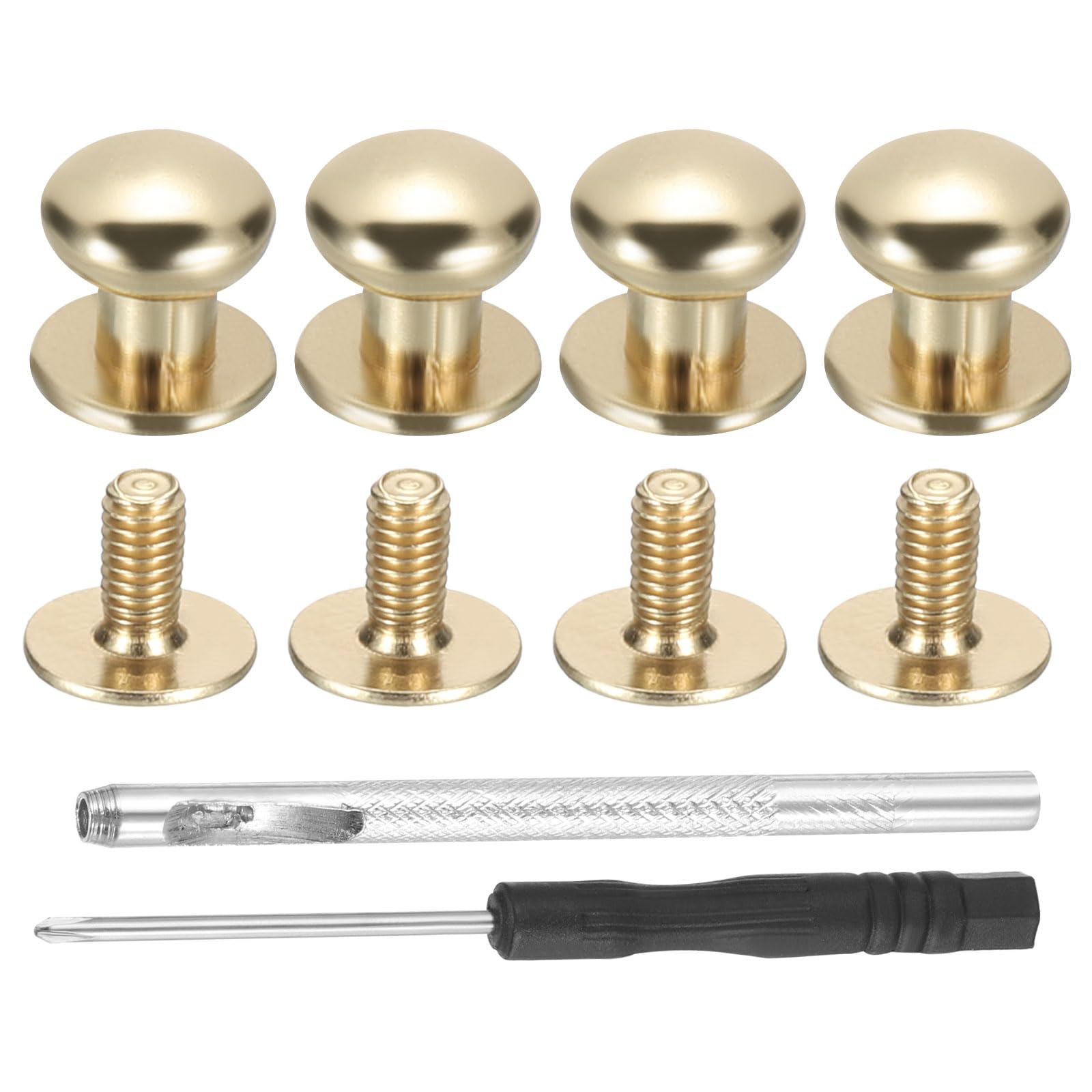 PATIKIL 9x8x6mm Spikes for Clothes, 30 Set Metal Button Spikes with Punch & Screwdriver Screw Kit Rivets Screw DIY Leather Barrel Studs Hardware Trim Craft, Light Gold