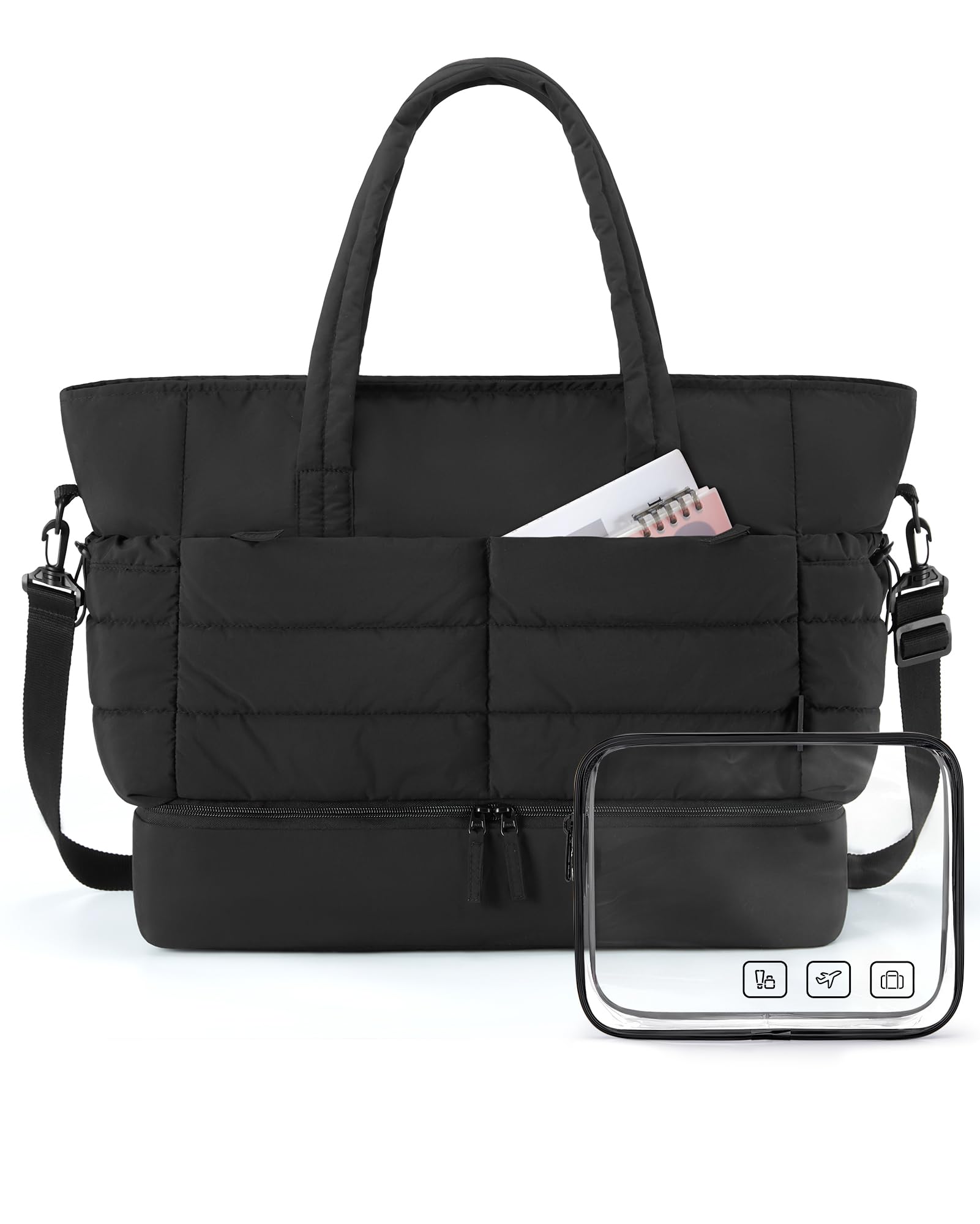 Photo 1 of BAGSMART Large Travel Duffel Bag with Shoe Compartment, Puffer Carry-On Gym Weekender Bag for Women, Black