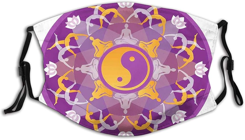 Mandala Background with Yoga Symbols and Positions Yin Yang Reusable