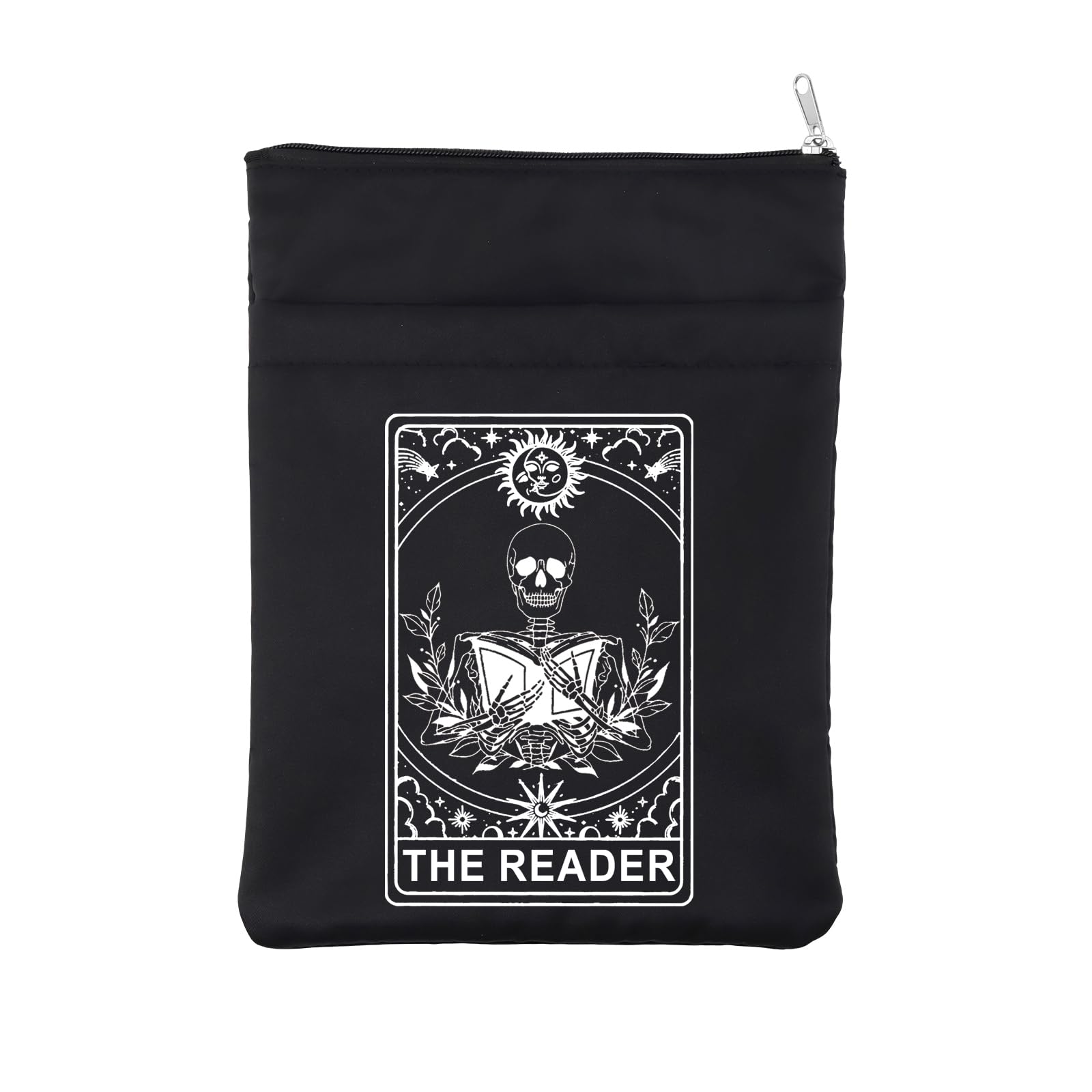 The Reader Book Sleeve Tarot Card Reader Inspired Book Cover Bookish Gift Book Lovers Gift Reading Gift Gothic Romance Gift Skeleton Zipper Pouch (BL Reader BM)