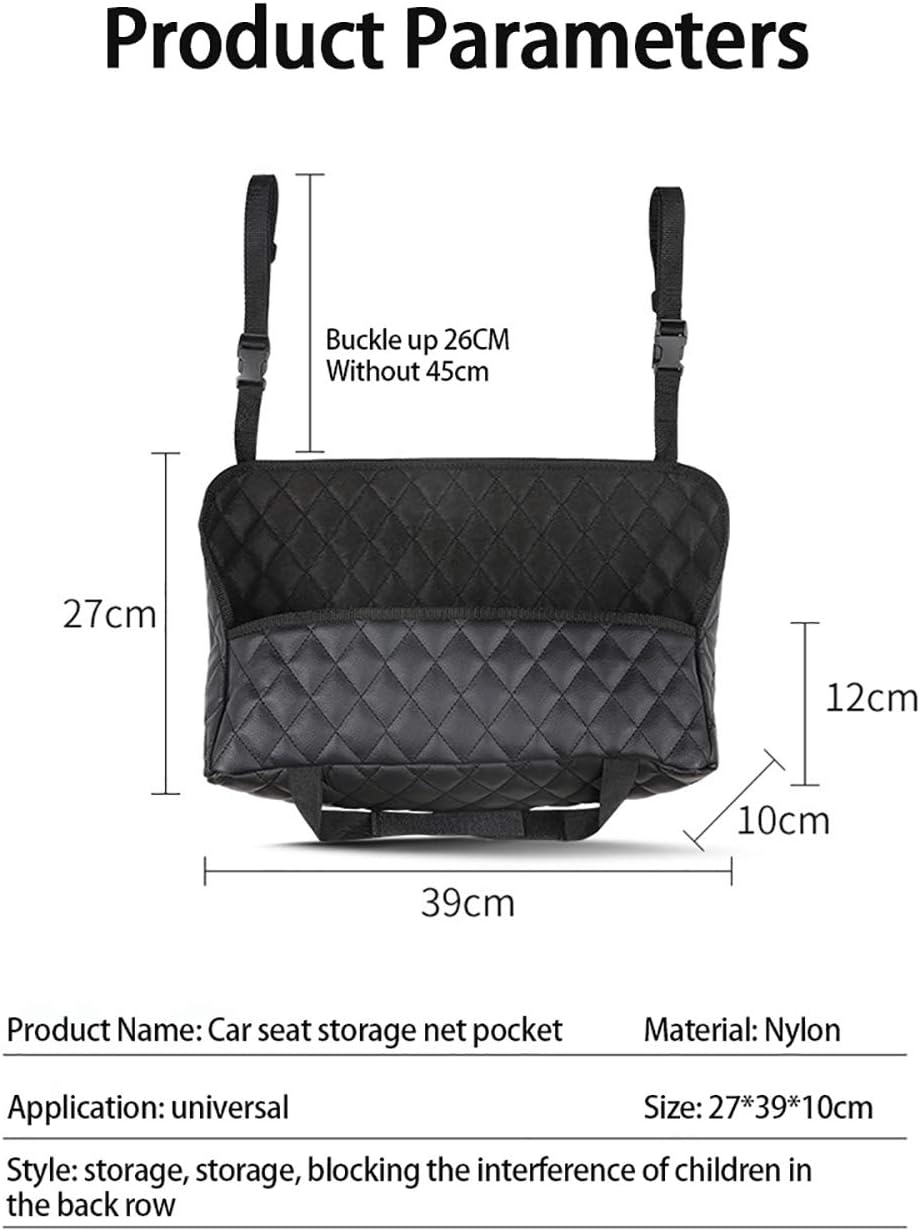 ANLEM Car Handbag Holder, Black Leather Net Hanging Storage Bag Between Car Seats, Driver and Passenger Storage Netting Pouch - Image 3