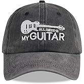 Unisex Guitar Accessories, Guitar Gifts for Men and Women Unique Denim Baseball Hat, Music Hat Guitar Gear Vintage Adjustable Cotton Dad Baseball Caps for Musicians Guitar Lovers