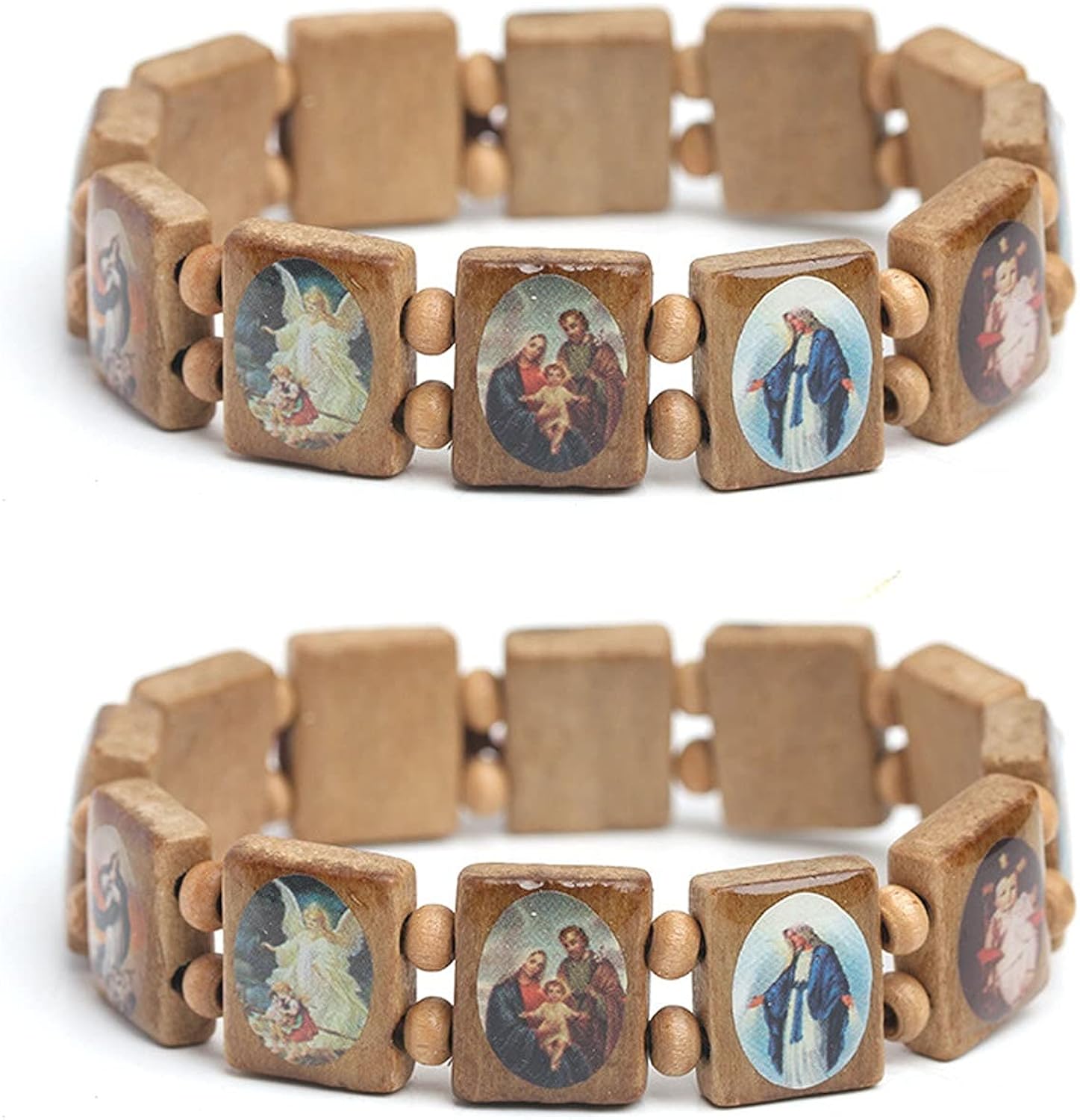 Heroicn Wooden Jesus Bracelet Elastic Stretch Bangle Strechable