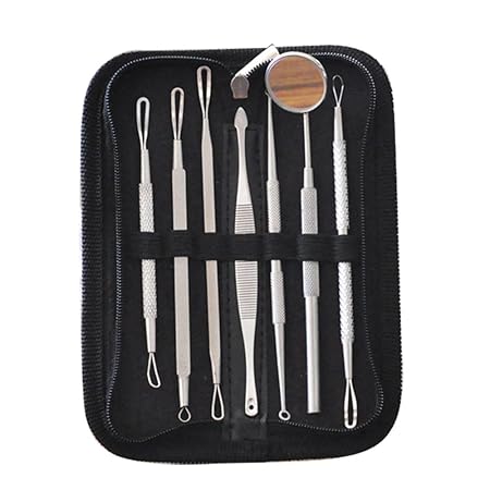 Vococal® 7 Stk Edelstahl Akne Pickel Nadel - Mitesser Makel Extractor Entferner Nadel - Make up Spiegel/Pinzette/Earpick Schö