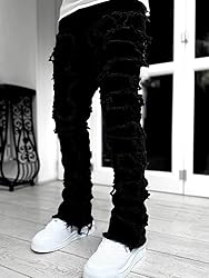 Kodaruber Mens Stacked Jeans Slim Fit Ripped Skinny