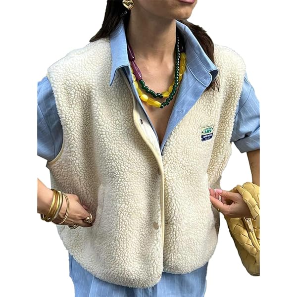 Women Fleece Vest Y2K Kawaii Sleeveless Cropped Cardigan Coquette