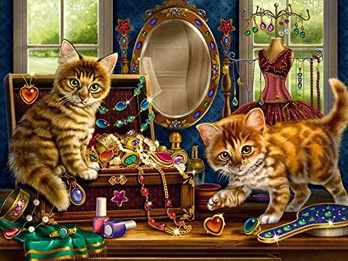 Cat Diamond Painting Kits for Adults Kids,Full Drill 5D Diamond Art by Number Embroidery Cross Stitch Kits DIY Canvas Oil Painting Rhinestones Diamond Pictures Craft for Home Wall Décor,16X12 Inch