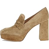 Dystralix Women Chunky High Heel Platform Loafers Closed Square Toe Heels Suede 4" Block Heel Penny Loafers Pumps Platform Slip On Dress Heels 4-11 M US