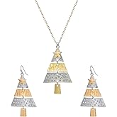 Asiamist Christmas Tree Jewelry Set Metal Splicing Christmas Earrings Xmas Tree Pendant Necklace Earrings Winter Necklace Xmas Holiday Jewelry for Women