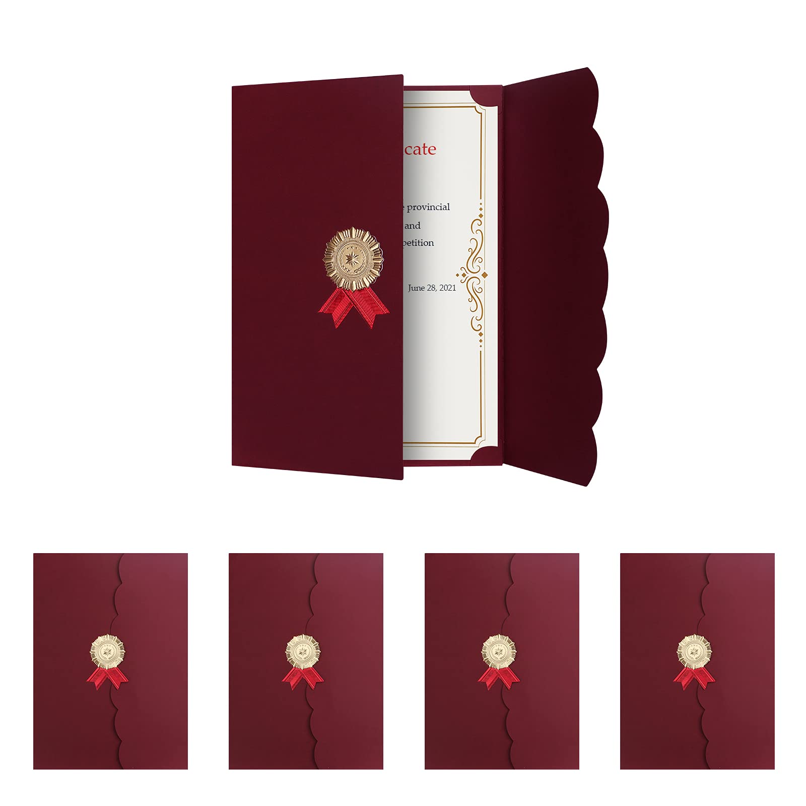 5Pack Diploma Cover A4 Award Certificate Holder Tri-Fold Invitation Card Cover Stock Certificates Cover Professional for Award Recognition Certificates Documents Paper Contract (Wine Red)