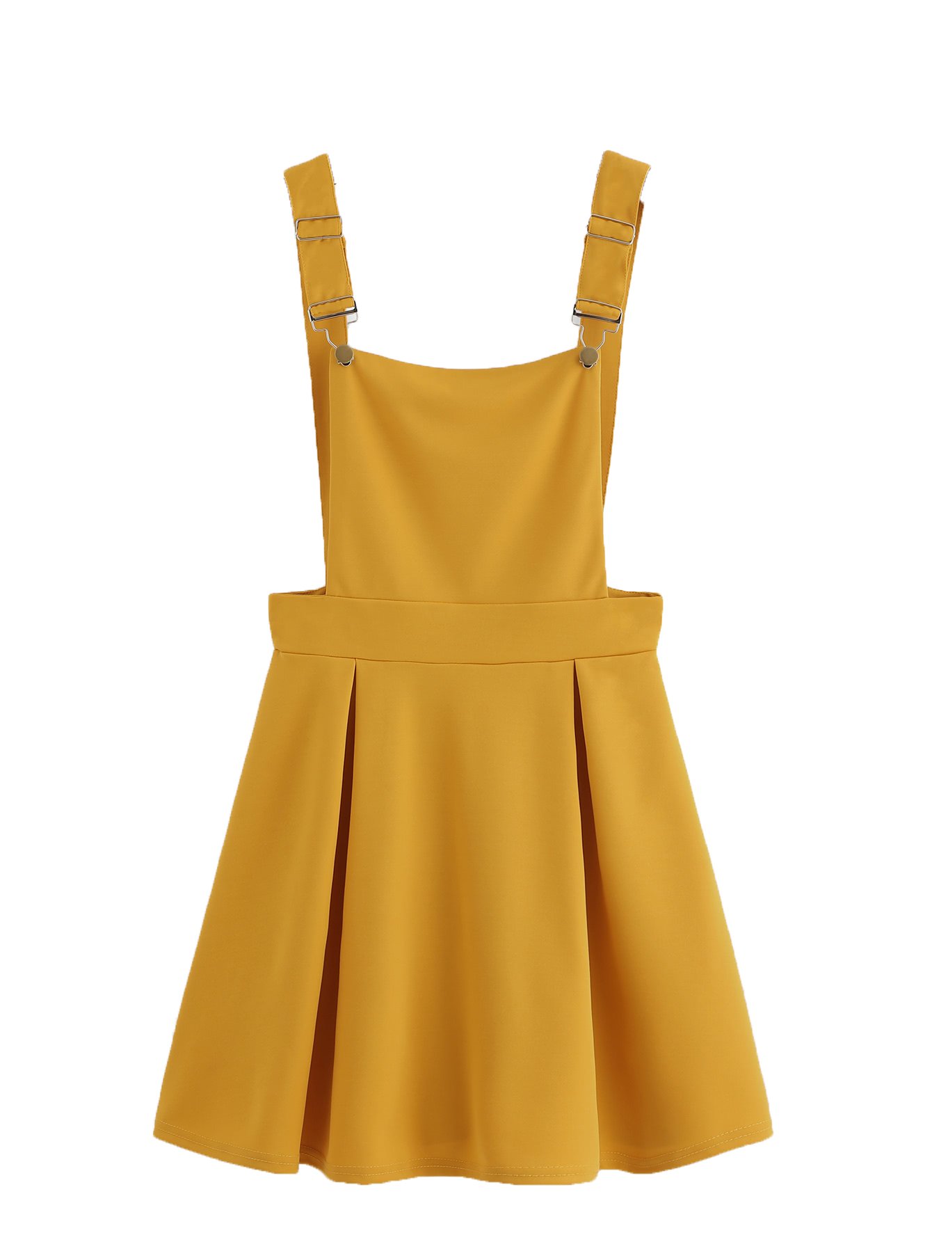 Romwe Women's Cute A Line Adjustable Straps Pleated Mini Overall Pinafore Dress