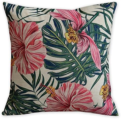 American Pillow Flamingoes and Palm Leaf Modern Art Cotton Linen Pillowcase Comfortable Cushions Decorative Pillows Home Decor Sofa Throw Pillow Cover 17.717.7 inches