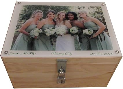 Extra Large Personalised Lockable Wooden Wedding Keepsake Or Memory Boxes With Photo On Acrylic Amazon Co Uk Home Kitchen
