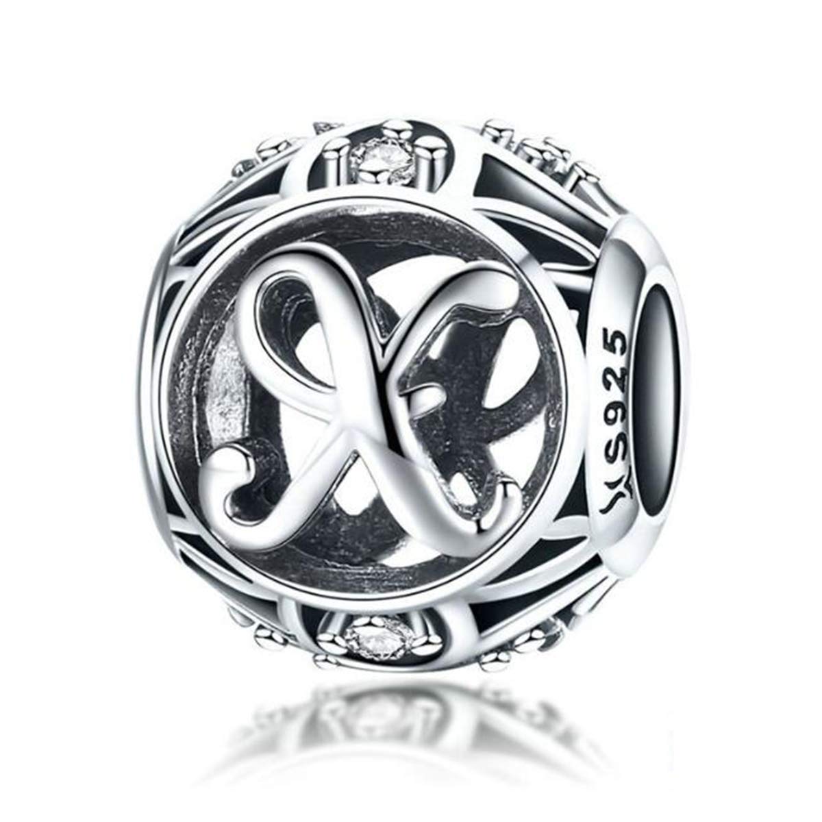 Birthday Charms Genuine 925 Sterling Silver Diy Initial A-Z Charm Alphabet Charms Letter Beads for Pandora Charms Bracelets (Letter X)