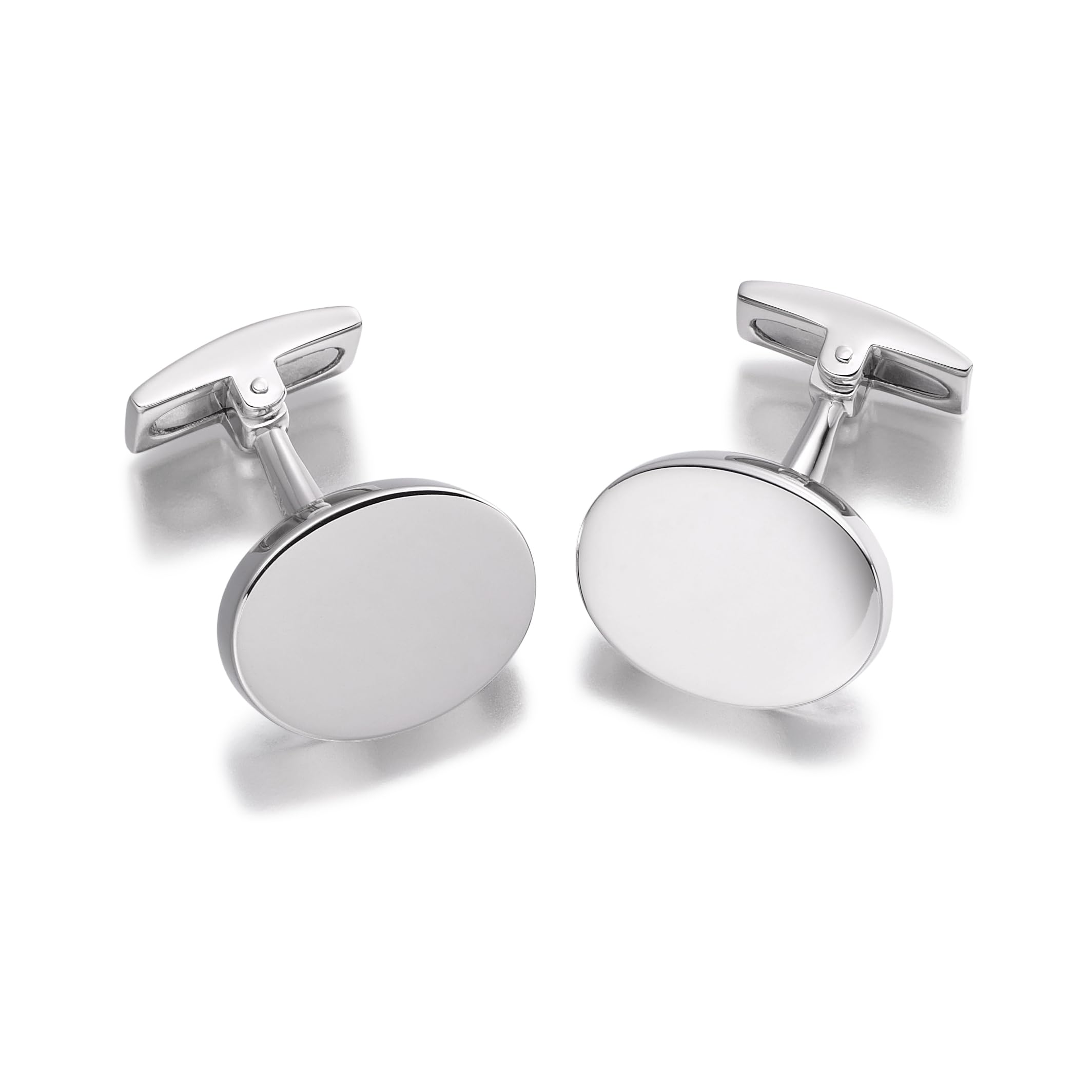 Hoxton London Men's Sterling Silver Plain Oval Cufflinks