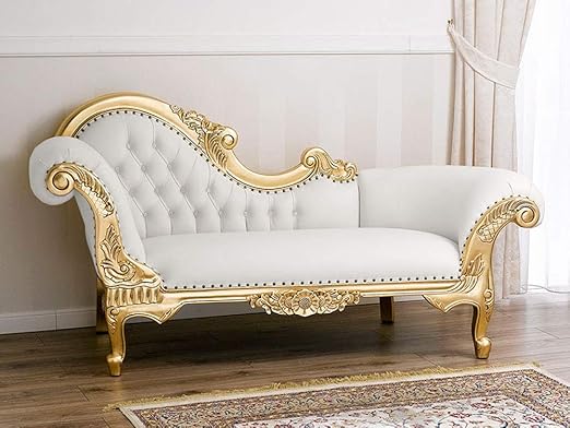Simone Guarracino Luxury Design Recamiere Franzosischer Barock Stil Chaiselongue Sofa Blattgold Kunstleder Weiss Crystal Sw Knopfe Amazon De Kuche Haushalt