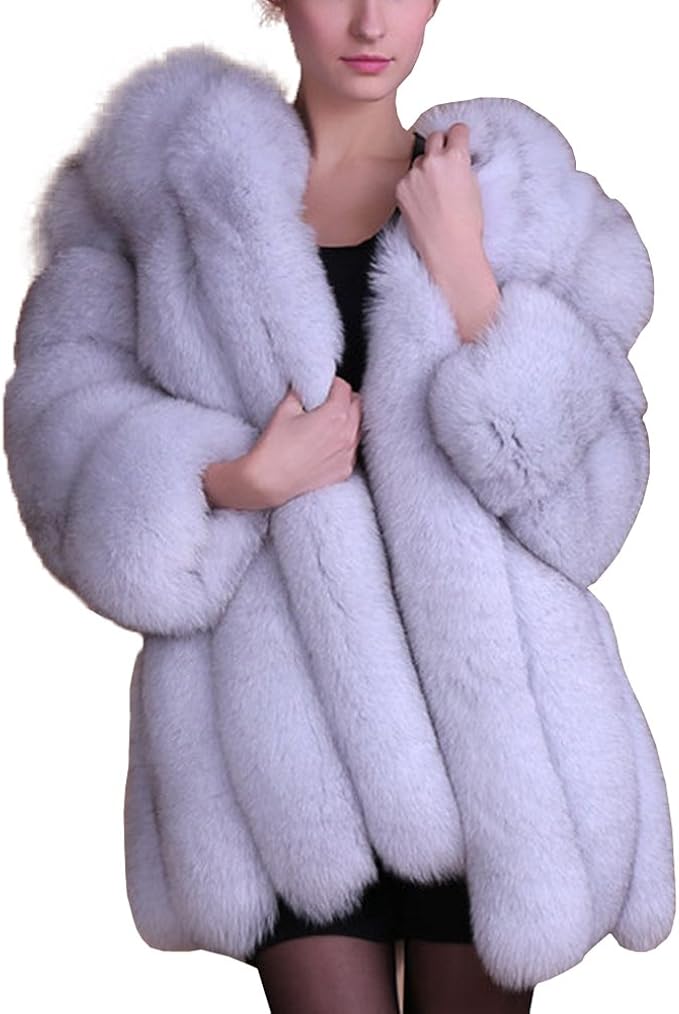 ANRABESS Women's Winter Thick Outerwear Warm Long Fox Faux Fur Coat at