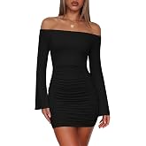 YURIONA Women Long Sleeve Off Shoulder Bodycon Mini Dress Sexy Party Date Night Dinner Short Dresses
