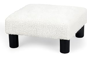 Joveco Small Footstool Ottoman, Square Upholstered Footrest with Plastic Legs, Under Desk Foot Stool for Living Room Bedroom Office,Boucle,White