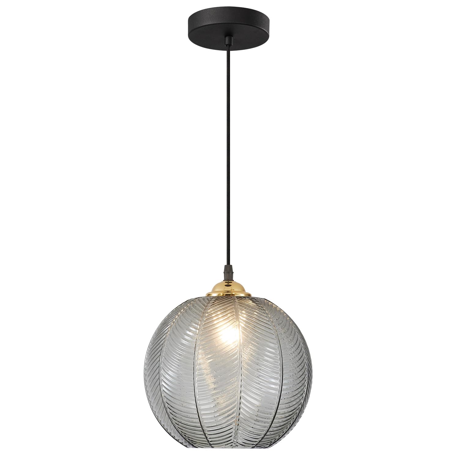Photo 1 of KCO Lighting Modern Smoke Gray Glass Pendant Light Kitchen Island Large Globe Farmhouse Pendant Lighting Adjustable Black Striped Glass Hanging Ceiling Lighting Fixtures Dining Room Lights