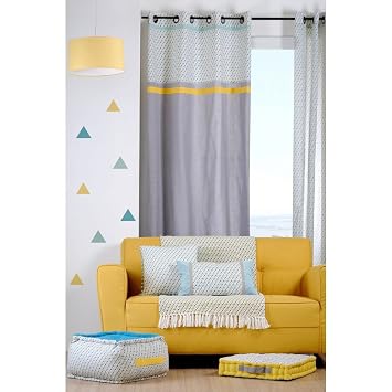 Amazon De Pierimport Vorhang Grau Geometrisch Blau Gelb Grau Und