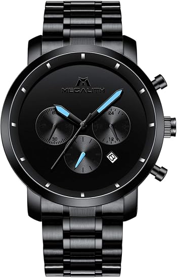 Amazon メガリス Megalith 腕時計ブラック 時計メンズ ステンレススチール防水 クロノグラフウオッチ 多針アナログクオーツ腕時計金属 日付表示 ラグジュアリー おしゃれ ビジネス カジュアル メタル男性腕時計 メンズ腕時計 腕時計 通販