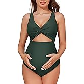 Summer Mae Maternity Cutout One Piece Swimsuit Twist Front Criss-Cross Bathing Suit High Waisted Pregnancy Swimwear