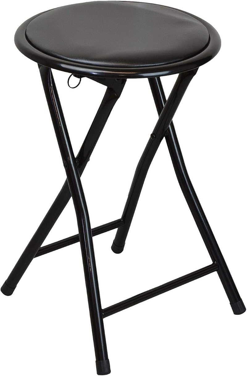 Harbour Housewares Black Padded Folding Stool with Steel Frame