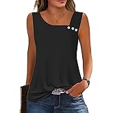 GUNEST Womens Summer Tank Tops Square Neck Sleeveless Buttons Casual Dressy Tunics Basic Business Work T Shirts Blouses
