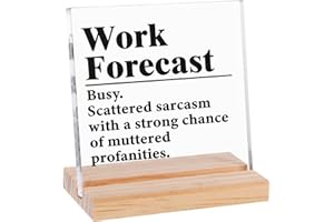 YUUNHEG Funny Office Gifts for Coworkers,Humor Work Forecast Acrylic Sign with Wooden Stand,Clear Acrylic Office Desk Decor for Cubicle 4 × 4 Inches