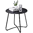 CaiFang Patio Side Table Outdoor, Small Round Metal Side Table Waterproof Portable Coffee Table End Table for Garden, Porch, 