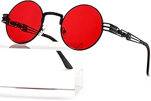 AIEYEZO Round Steampunk Sunglasses for Men Women Retro Circle Hippie Glasses Metal Frame 100% UV Blocking Lens