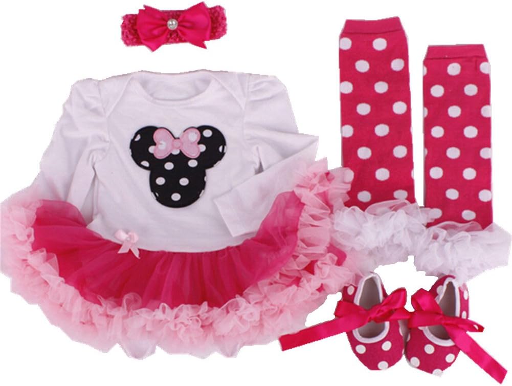 Anik Sunny Baby Girls Tutu Romper Dress Clothing Jumpsuit Headband Shoes Kids Rompers Clothes Set Birthday Christmas Costume (6-12 Months)